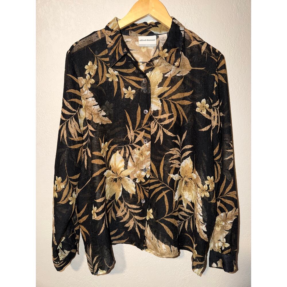 Alfred Dunner Vintage button-up blouse semi-sheer floral print SZ 18P